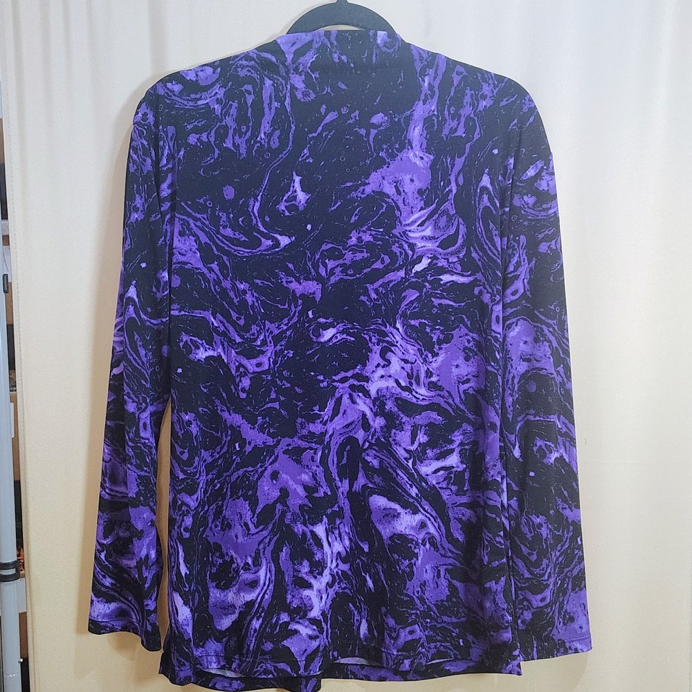 Purple Marble Twist Top Women XL Cowl Neck Long Sleeve Whimsigoth Witchy Stretch - Picture 3 of 5